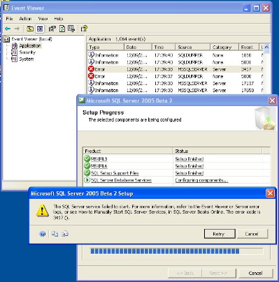 Click to enlarge SQL Server 2005 Express eror